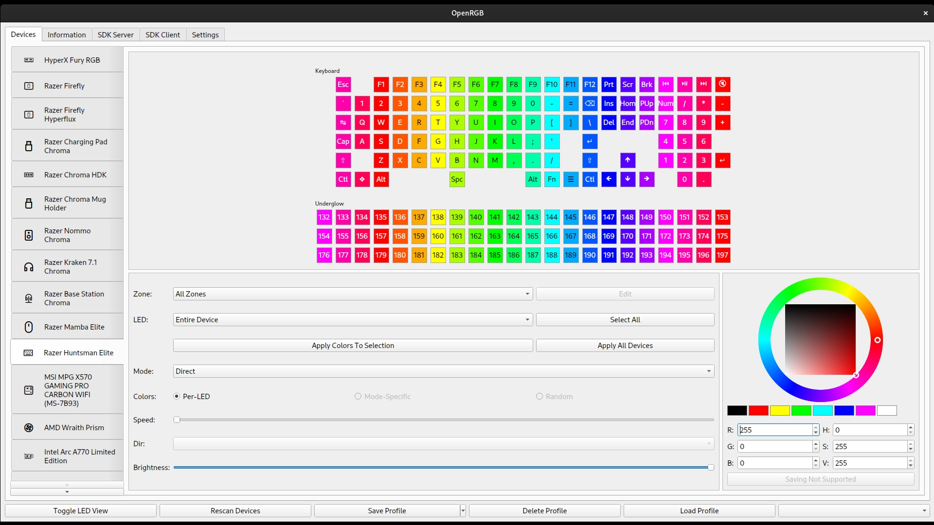 OpenRGB user interface